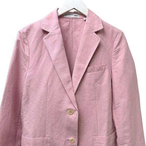 Ines de la Fressange Uniqlo Pink Blazer Size Large Linen Cotton Womens Jacket - Picture 3 of 8